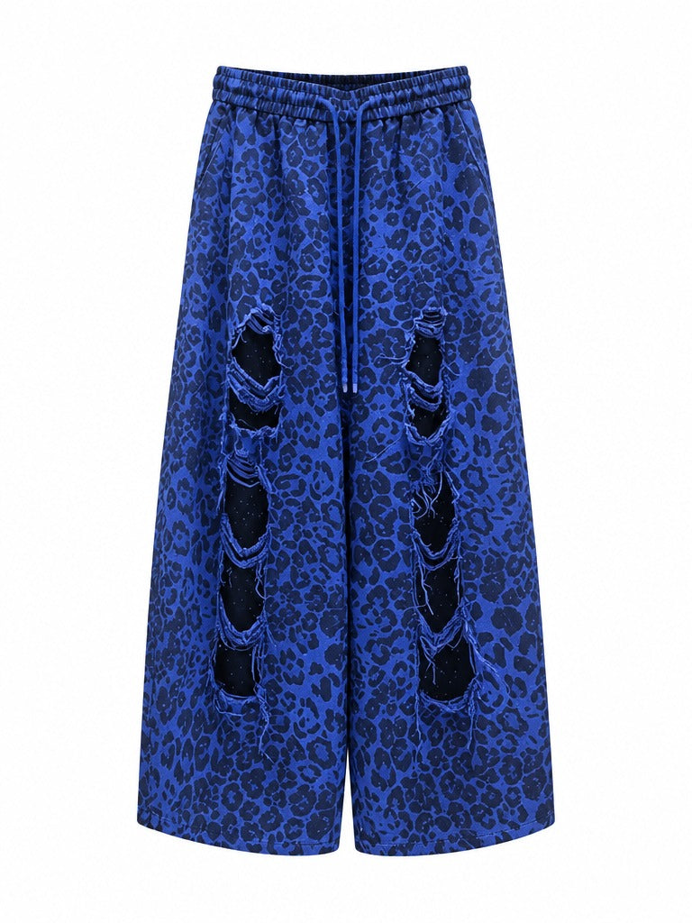Daring Leopard Ripped Wide Leg Trousers