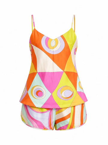 Vibrant Silk Geometric Two-Piece Set