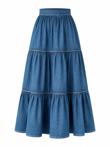 Free Spirit Tiered Denim Maxi Skirt