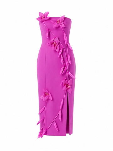 Radiant Strapless Floral Midi Dress