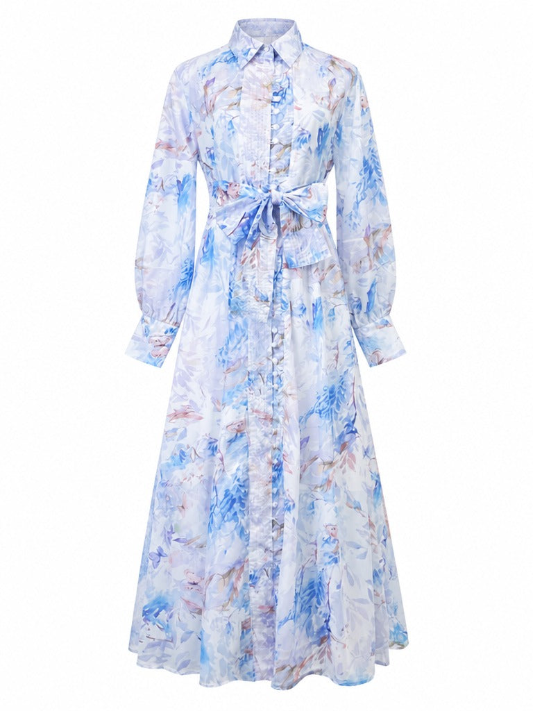 Radiant Floral Lantern Sleeve Maxi Dress