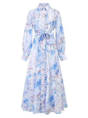 Radiant Floral Lantern Sleeve Maxi Dress