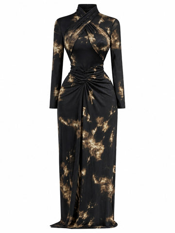 Fearless Draped Abstract Maxi Dress