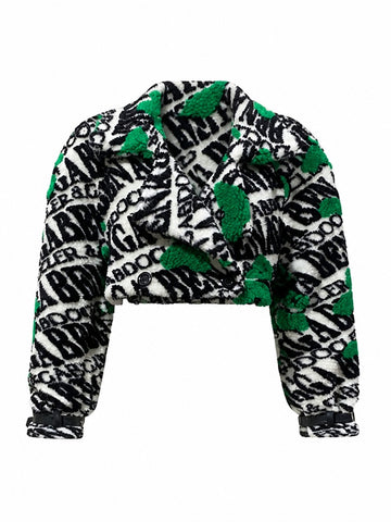 Vibrant Printed Faux Fur Jacket