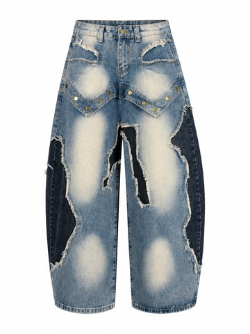Audacious Patchwork Distressed Wide Jeans