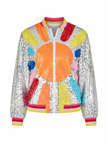 Vibrant Sequin Embroidered Bomber Jacket