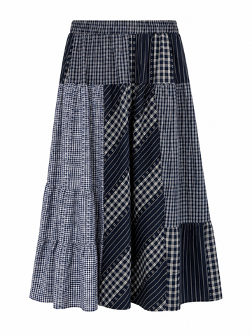 Grounded Plaid Spliced A-Line Skirt
