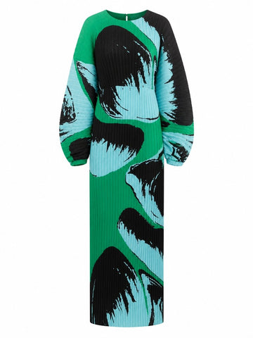 Divine Pleated Hand-Painted Maxi Dress