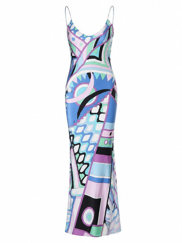 Vibrant Printed Satin Midi Dress