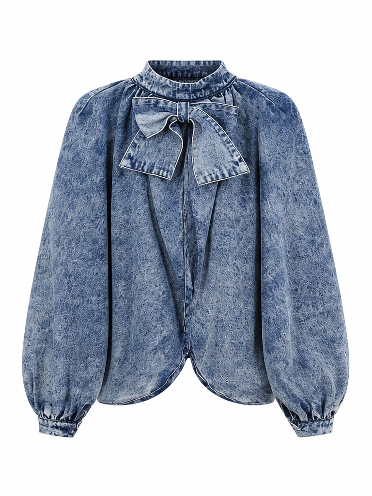 Confident Washed Denim Bow Jacket
