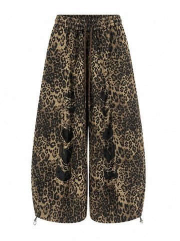 Daring Leopard Ripped Wide Leg Trousers