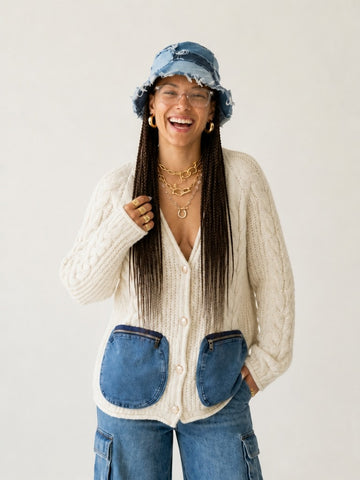 Unique Denim Pocket Knit Cardigan