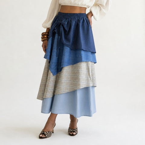 Unique Patchwork Plaid Midi Skirt
