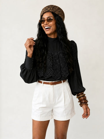Elegant Lace Spliced Blouse
