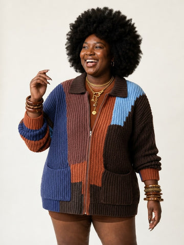 Adventurous Color-Blocked Knitted Cardigan