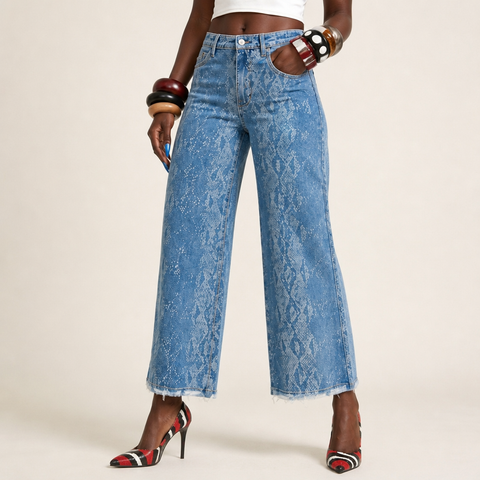 Daring Patterned Wide Leg Jeans
