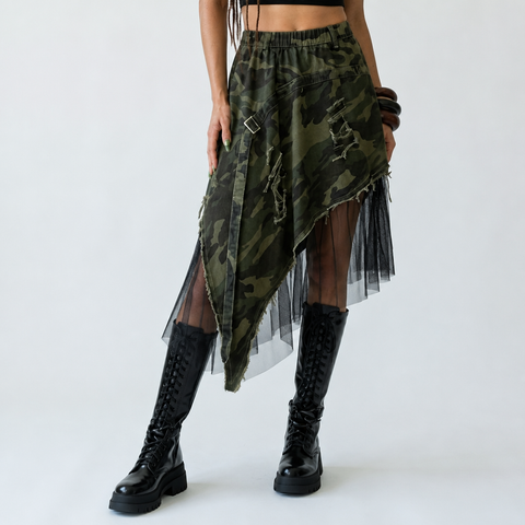 Daring Camouflage Mesh A-Line Skirt