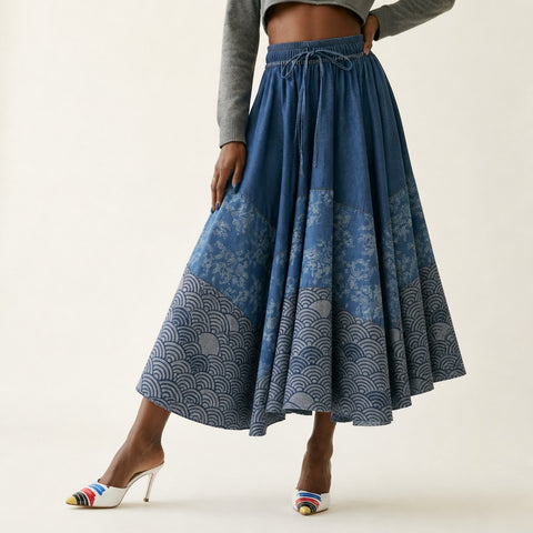 Adventurous Patchwork Denim Maxi Skirt