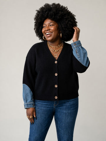 Unique Patchwork Denim Knit Cardigan
