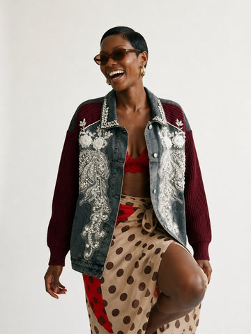 Radiant Beaded Patchwork Denim Jacket