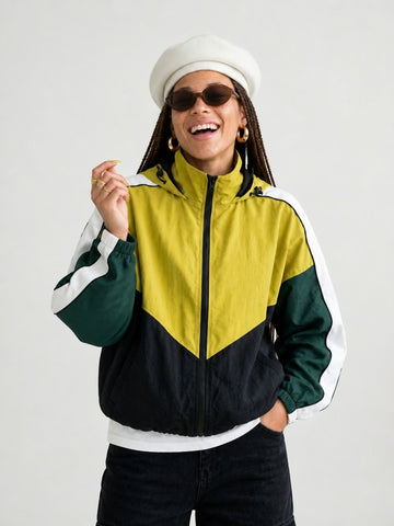 Vibrant Patchwork Hooded Jacket