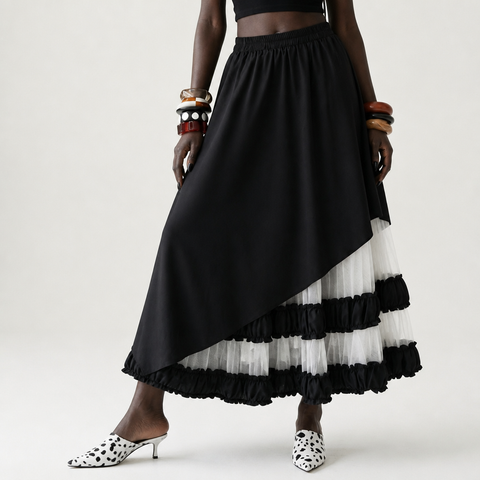 Sovereign Patchwork Mesh Midi Skirt