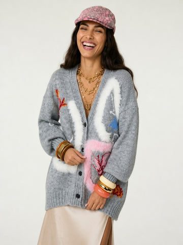 Vibrant Fuzzy Knit Cardigan