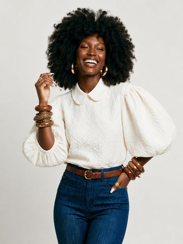 Ethereal Textured Balloon Sleeve Blouse