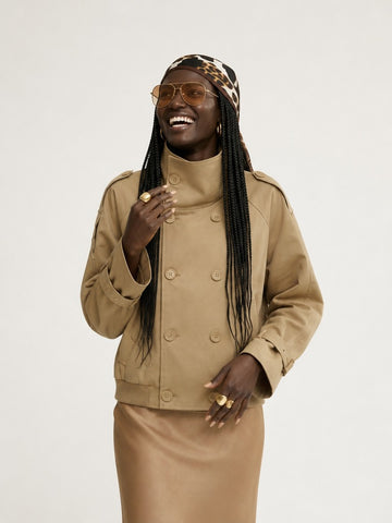 Confident Khaki Cropped Trench Coat