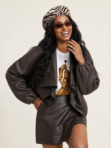 Daring Faux Leather Draped Jacket