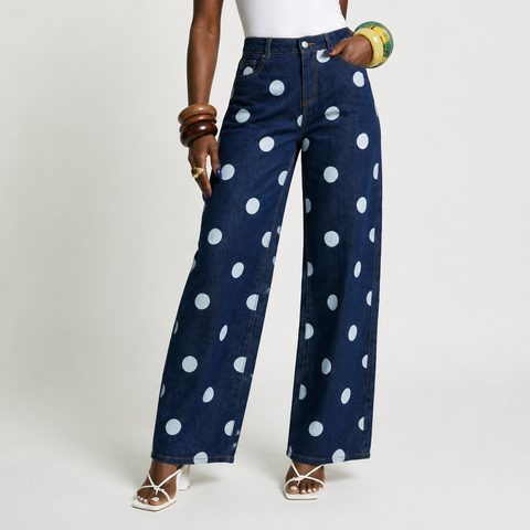 Distinctive Polka Dot Wide Leg Jeans