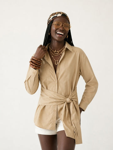 Grounded Khaki Tie-Waist Mini Dress