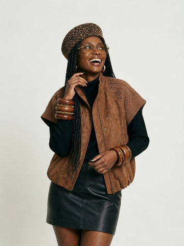 Grounded Faux Suede Knitted Vest