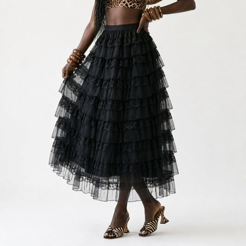 Ethereal Tiered Lace Maxi Skirt II