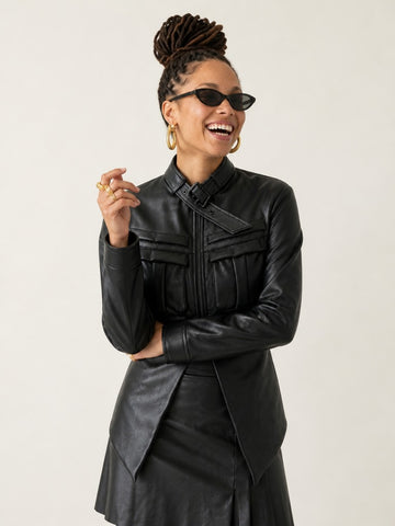 Fierce Buckle Strap Cropped Jacket