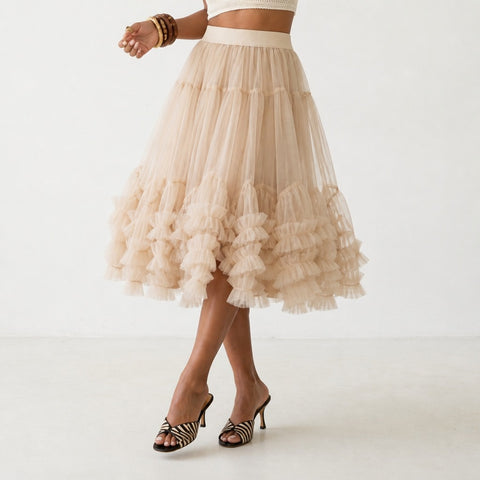Ethereal Tiered Mesh Midi Skirt