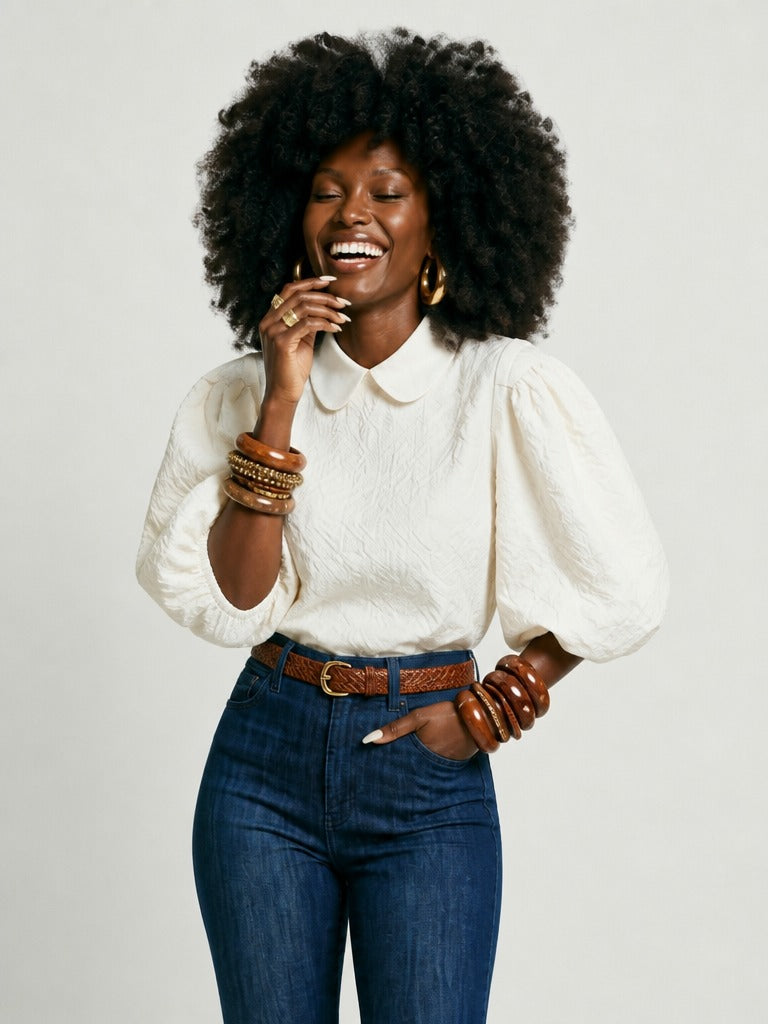 Ethereal Textured Balloon Sleeve Blouse