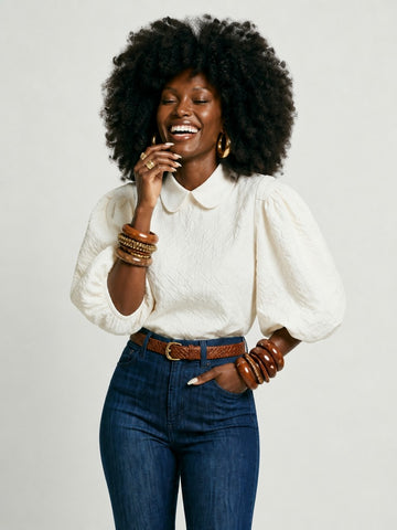 Ethereal Textured Balloon Sleeve Blouse