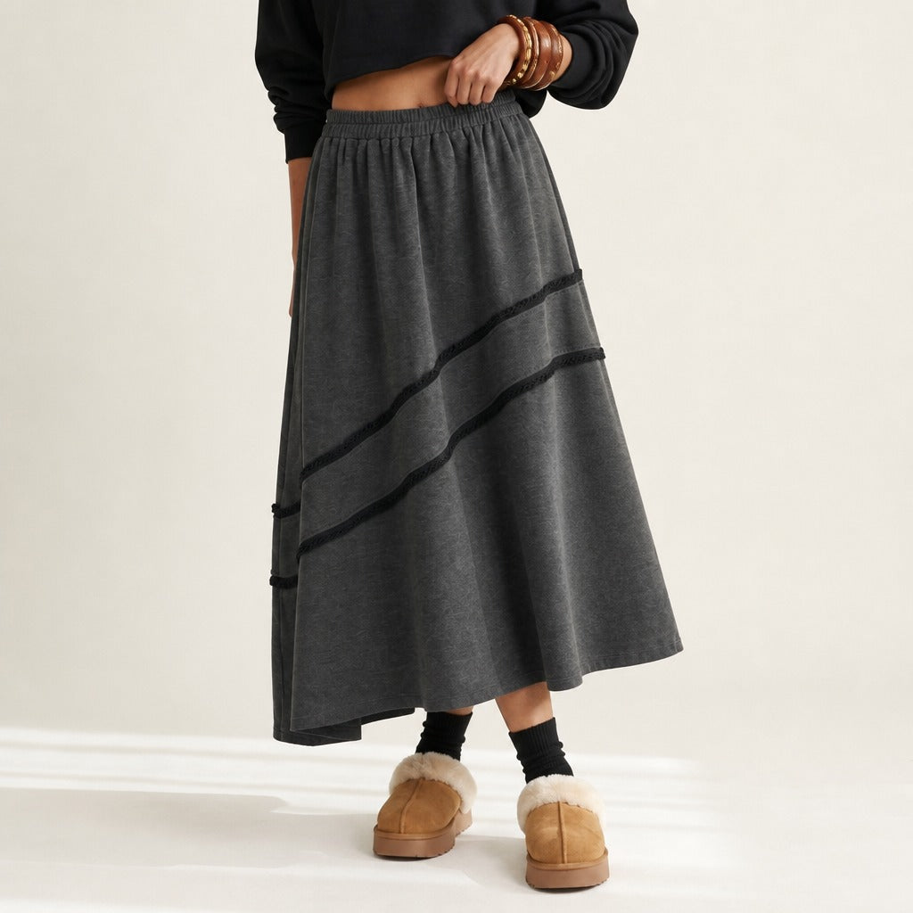 Grounded Asymmetrical Jersey Midi Skirt