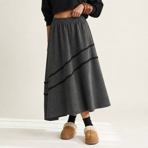 Grounded Asymmetrical Jersey Midi Skirt