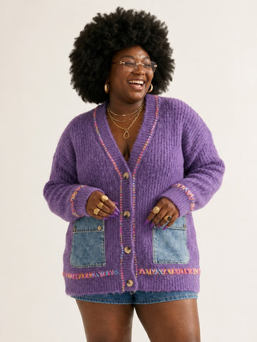 Vibrant Patchwork Knit Cardigan