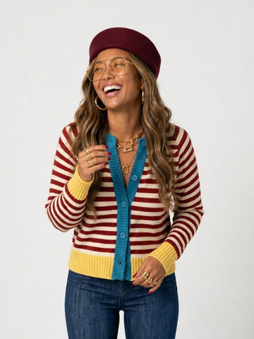 Spirited Colorblock Striped Knit Cardigan