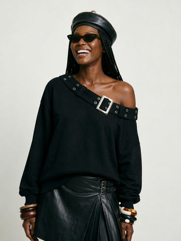 Fierce Buckle Off-Shoulder Pullover