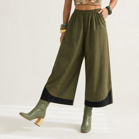 Grounded Coffee Colorblock Wide Leg Trousers