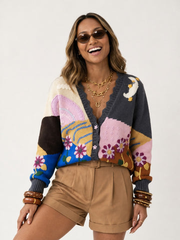 Wanderlust Embroidered Patchwork Cardigan