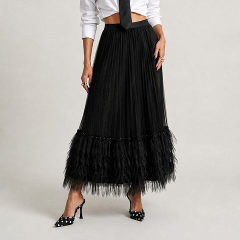 Unstoppable Pleated Mesh Maxi Skirt