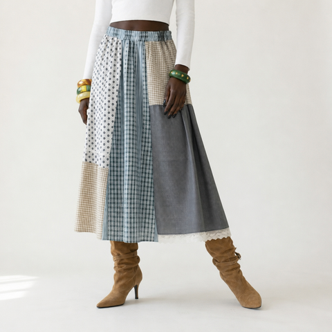 Free Spirit Striped Patchwork Midi Skirt