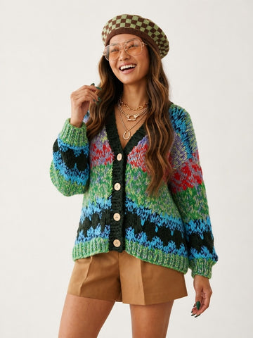 Vibrant Chunky Knit Cardigan