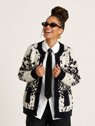 Distinctive Jacquard Knit Cardigan