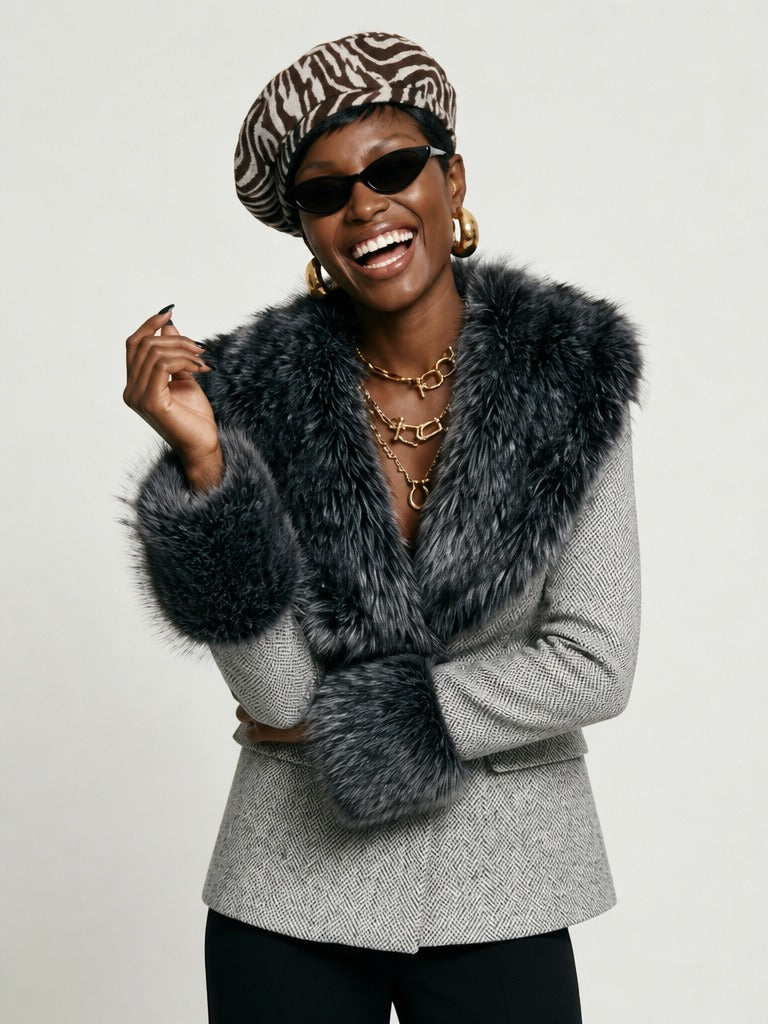 Elegant Faux Fur Woolen Jacket
